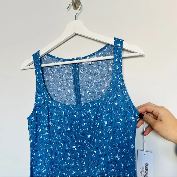 Reformation Noha blue sleeveless tank mini dress ditsy floral eve slit NWT